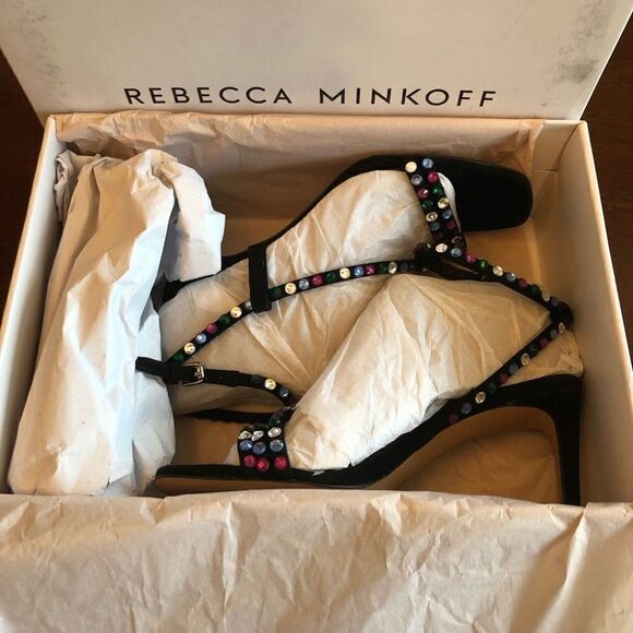 REBECCA MINKOFF - 🎉HP🎉 L Sz 6.5 (37) Nanine Suede & Crystal 3” Heels NEW IN BOX! - Picture 3 of 16